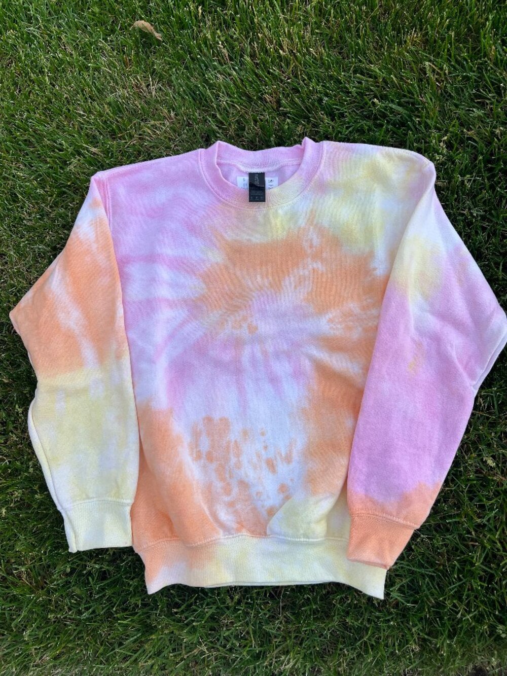 Girl's Small (6-8) Pink, Orange & Yellow Spiral Tie-Dye Crewneck Sweatshirt